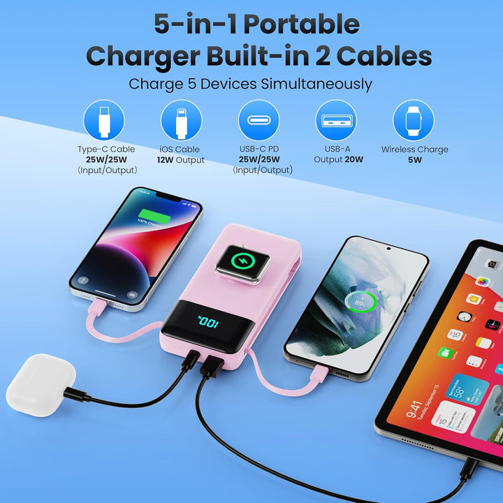 Cargador portátil de 40800 mAh con cables integrados, batería portá...