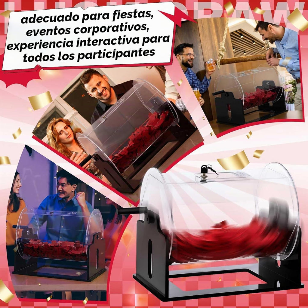 Tambor de rifa de acrílico extragrande, 16 x 12 x 14 pulgadas, jaula giratoria transparente con mano agitadora, caja giratoria de boletos transparente para bolas de juegos de sorteo de premios, capacidad para 4000 boletos (hexágono, negro)