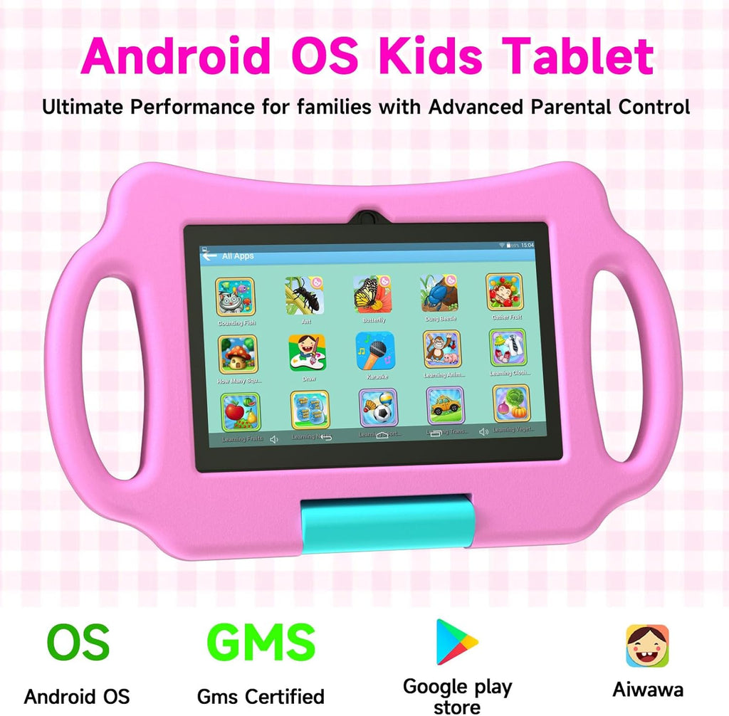 Vyrolina - Tableta infantil de 7 pulgadas, 4 GB de RAM, 32 GB de memoria, Rosa