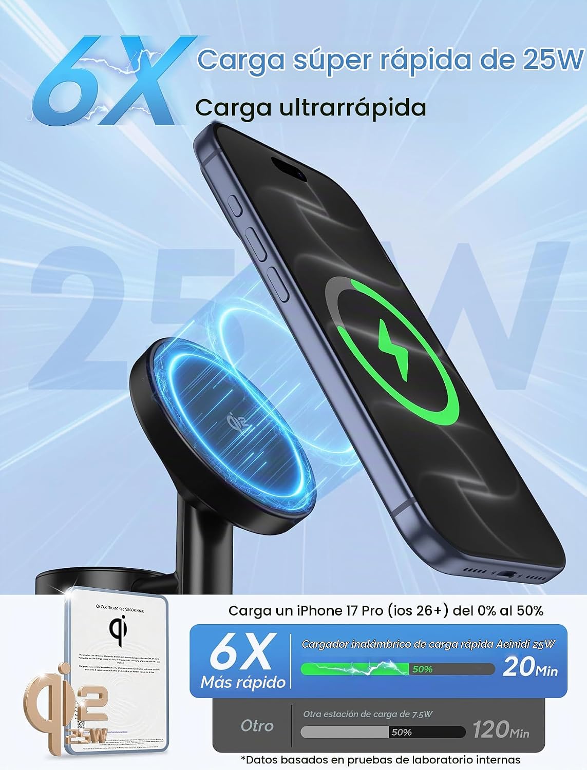 Estación de carga rápida inalámbrica 3 en 1 de 25 W para cargador