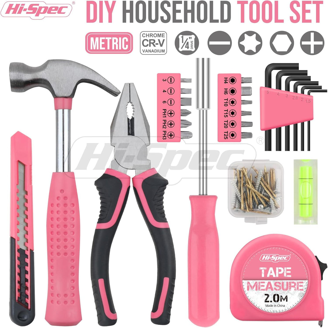 Juego de herramientas Hi-Spec de 25 piezas, rosa, para el hogar, ki...