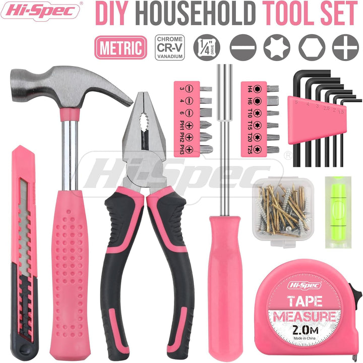 Juego de herramientas Hi-Spec de 25 piezas, rosa, para el hogar, ki...