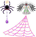 Decoración de luces de telaraña de Halloween + 2 arañas saltadoras