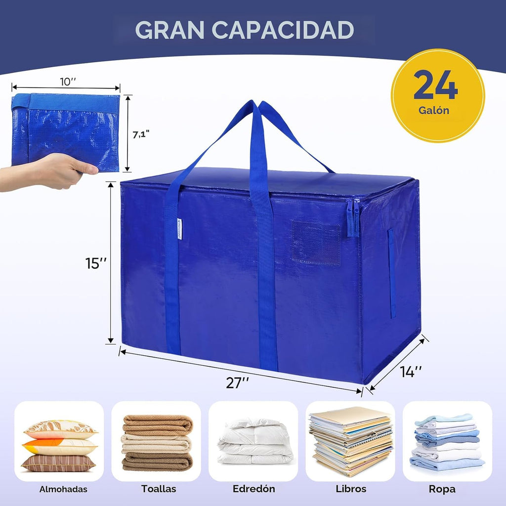 TICONN Paquete de 8 bolsas de mudanza extra grandes resistentes con cremalleras y asas de transporte, bolsas de almacenamiento duraderas para organizadores de armario y almacenamiento (paquete de 8