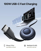 Baseus Cable USB C a USB C, cable de carga rápida retráctil USB C 5A de 100 W, cable de carga USB tipo C preestablecido de 4 etapas para iPhone 17/16/15, MacBook, iPad, Samsung S26/S25/S24+ (3.3 pies)