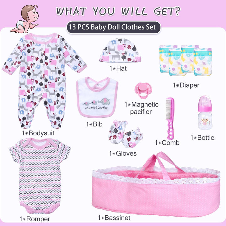 13 piezas de ropa para muñeca Reborn de 17-22 pulgadas, elefante ro...