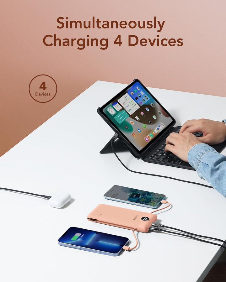 VEGER Cargador portátil para iPhone con cables incorporados y enchu...