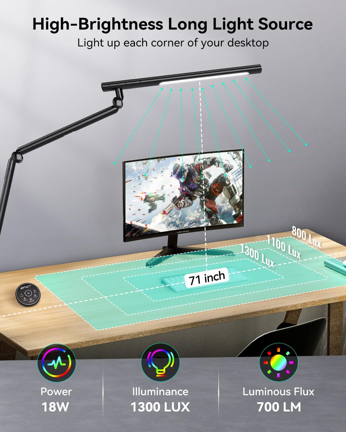 Lámpara Lámpara de escritorio LED con abrazadera, lámpara de escritorio de arquitecto de 18W con luz dual, brazo oscilante flexible de 3 secciones, con luz RGB, con control remoto, con interruptor sensor