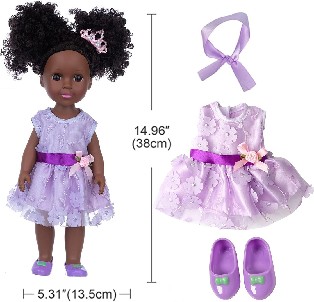 ZNTWEI Muñecas Negras de 14.5 Pulgadas y Accesorios de Ropa para Mu...