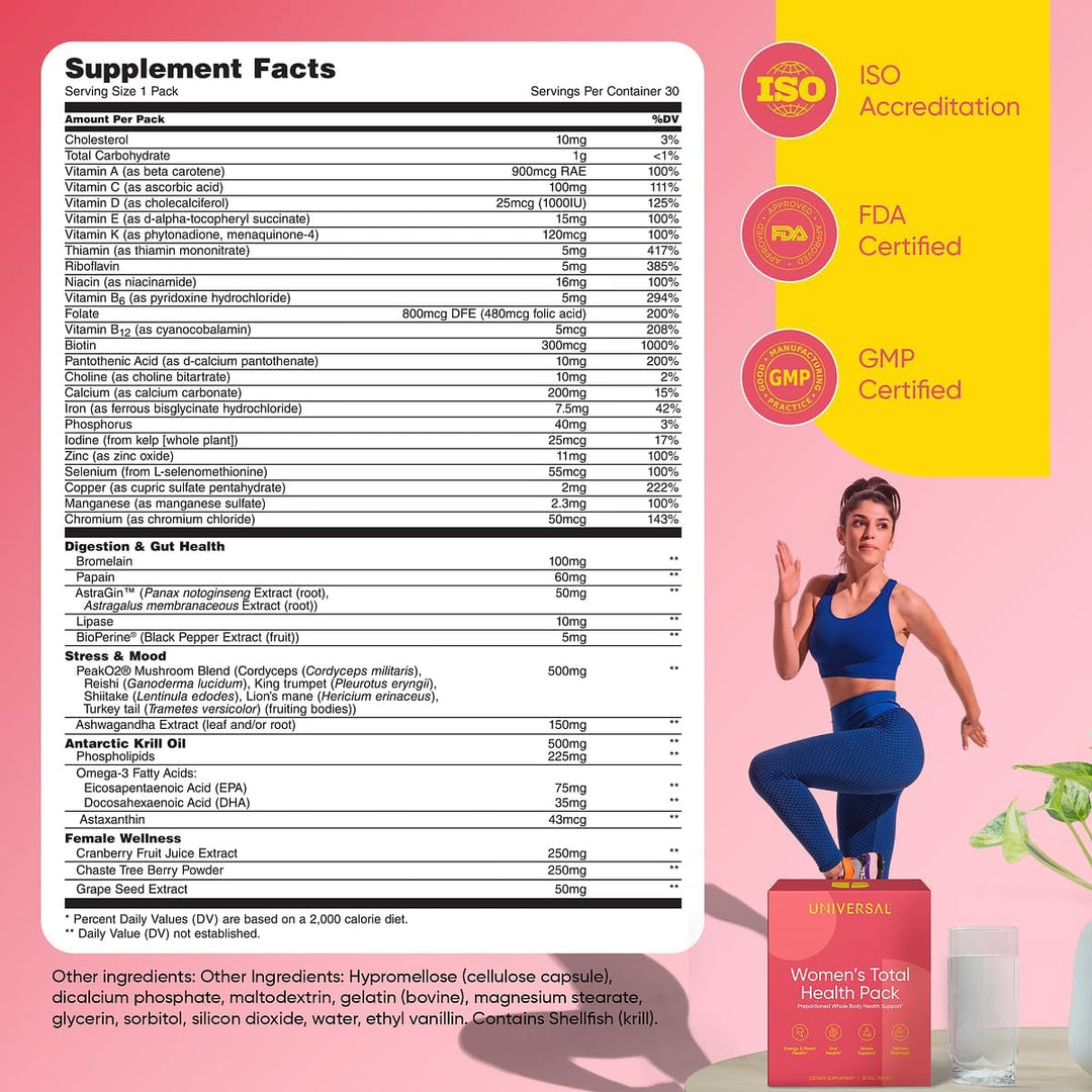 Paquetes de vitaminas diarias Total Health para mujeres, multivitam...