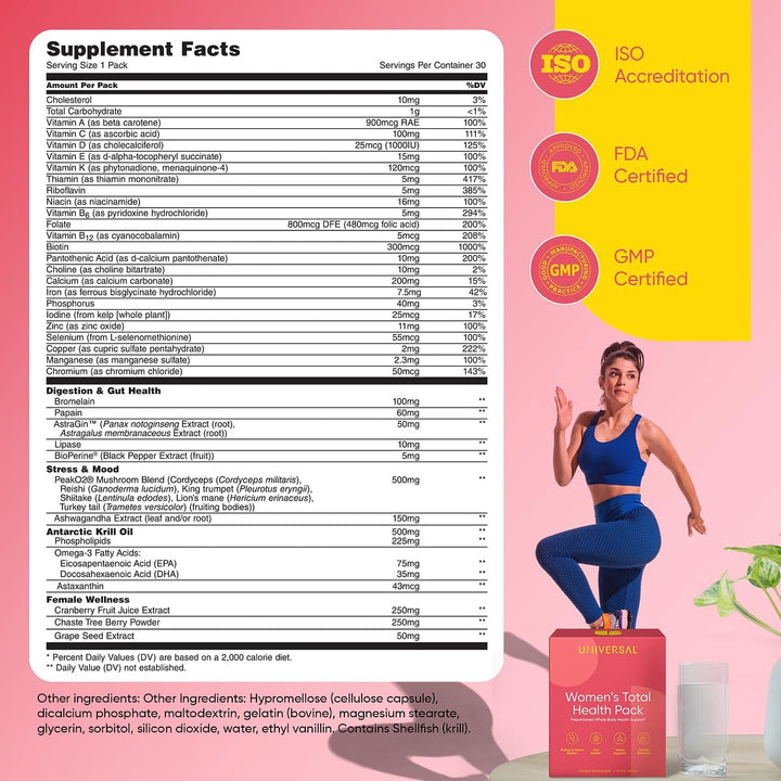 Paquetes de vitaminas diarias Total Health para mujeres, multivitam...