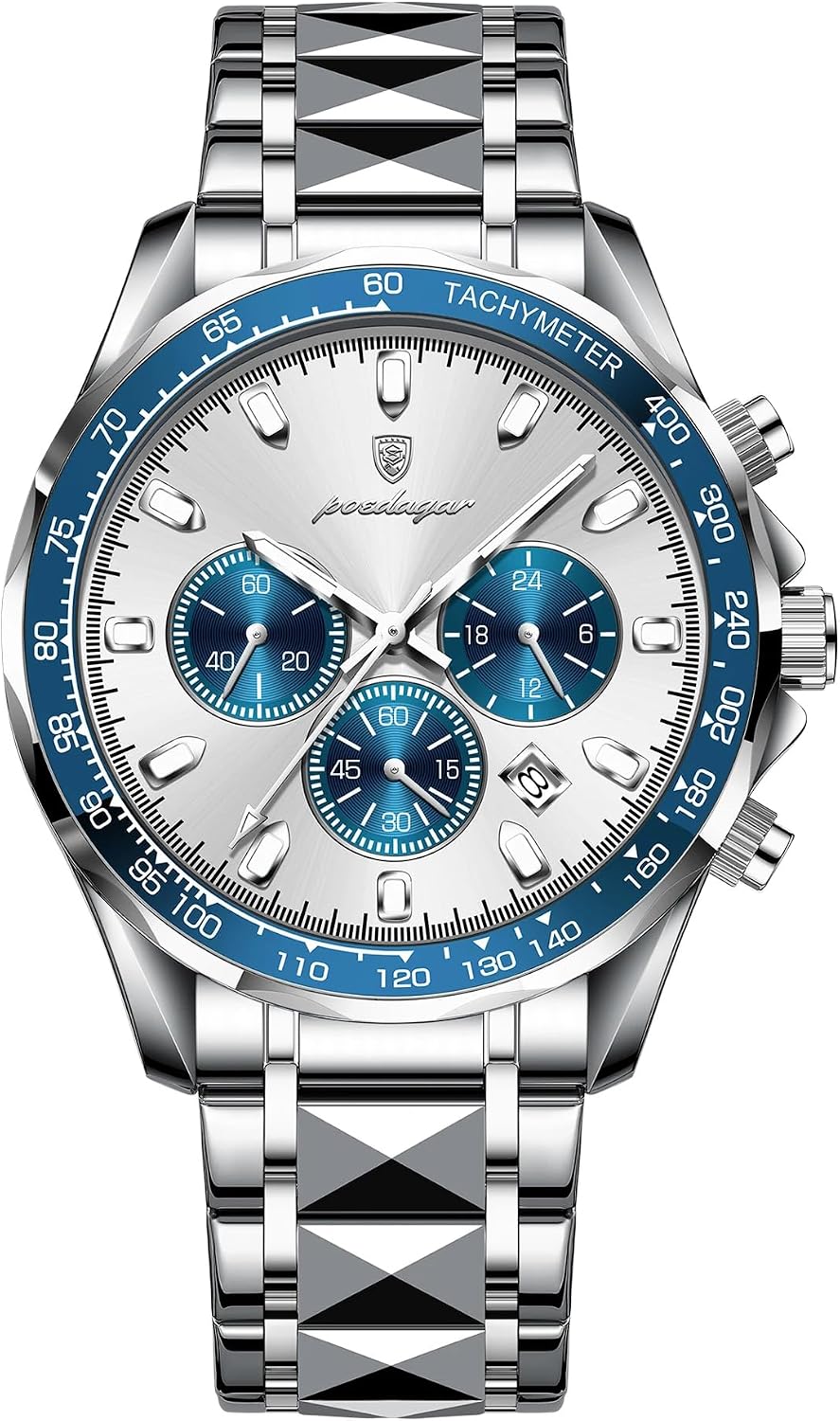 Poedagar Relojes de moda para hombre de lujo, impermeables, luminosos, con fecha y cronógrafo, de acero inoxidable, deportivos, de cuarzo, para hombre