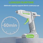 WORKPRO Pistola de pegamento termofusible inalámbrica de 7.2 V, kit de pistola de pegamento de precalentamiento rápido recargable con 20 piezas de mini barra de pegamento premium, apagado automático