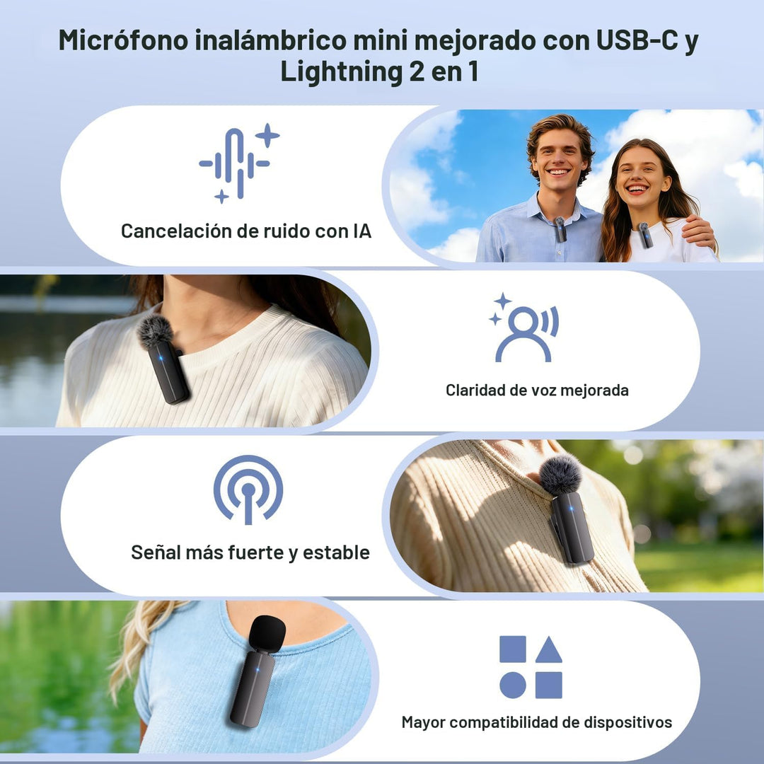 Paquete de 2 micrófonos inalámbricos mini Lavalier de solapa para i...