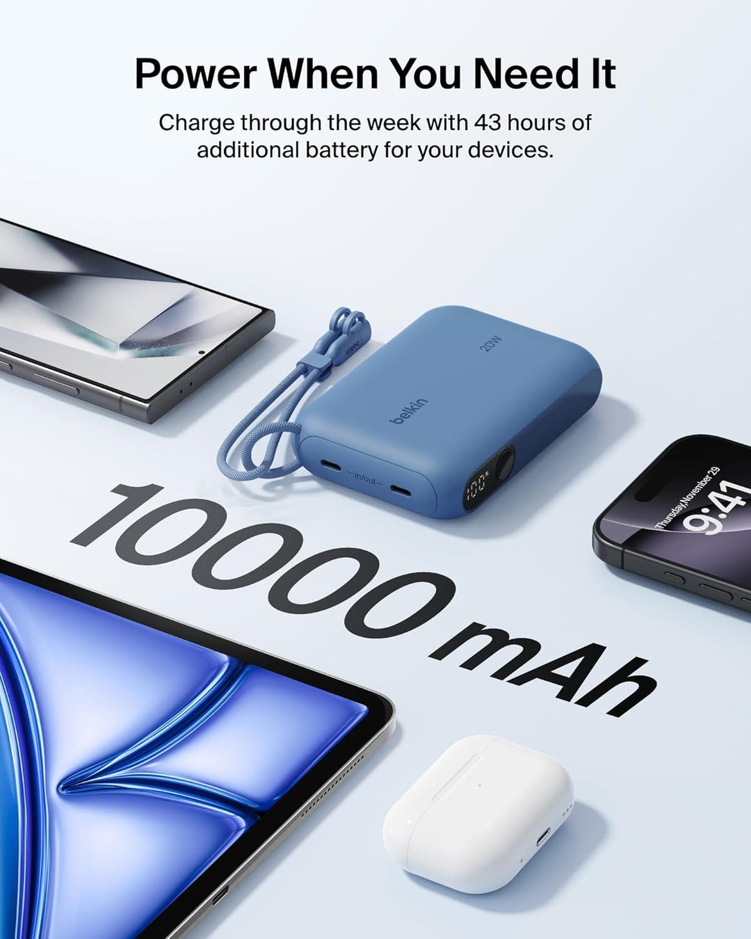 Belkin - Cargador portátil, batería de potencia USB-C delgada de 10...