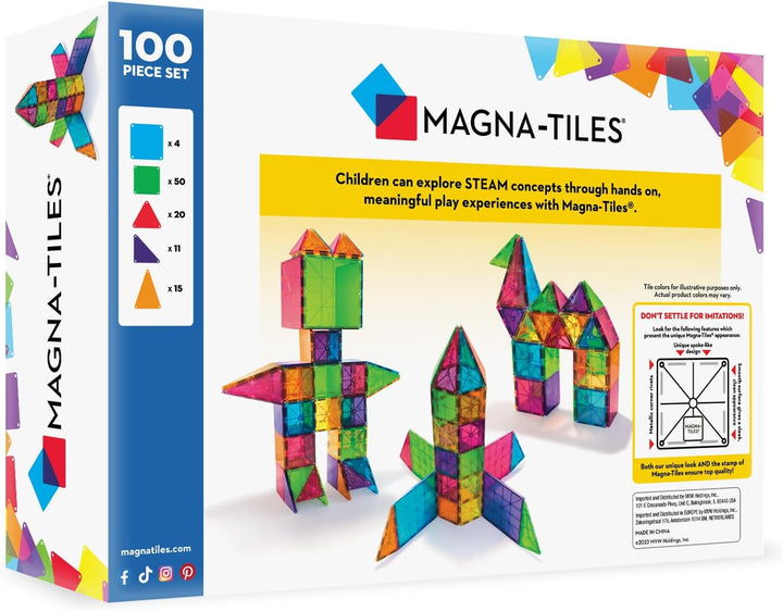 MAGNA-TILES Juego clásico de construcción magnética de 100