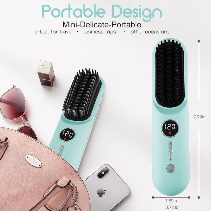 ECOJIA Rizador de pelo inalámbrico 2 en 1, mini cepillo alisador de...