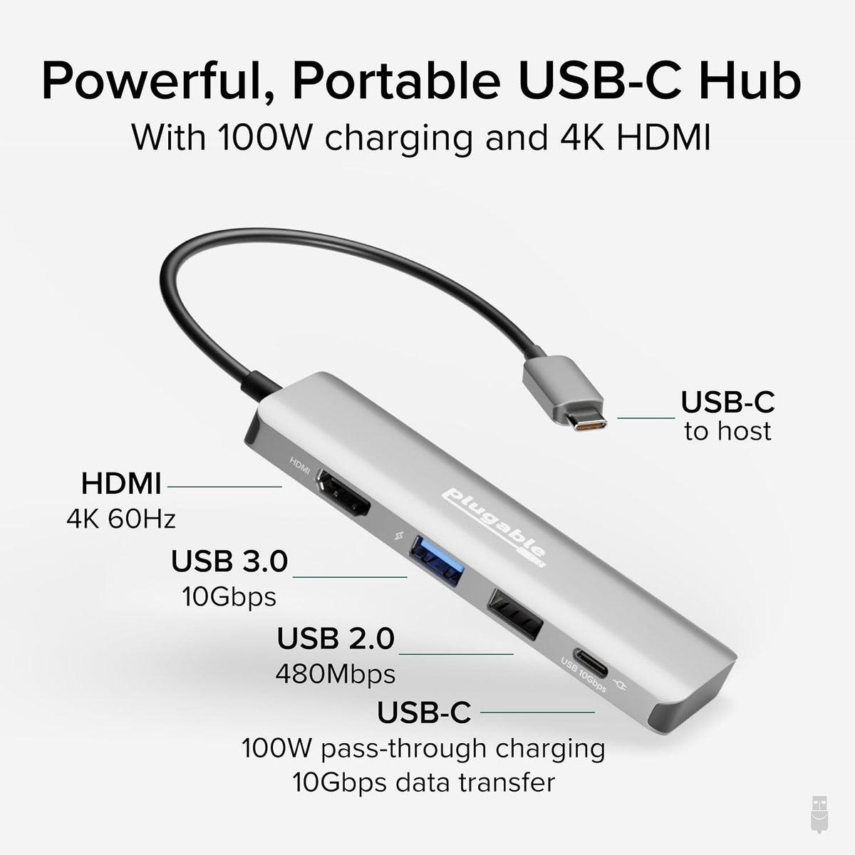 Plugable, USBC-4IN1, hub USB 2.0