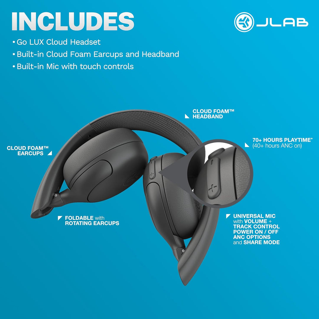 JLab Go Lux ANC - Auriculares inalámbricos, grafito, cancelación ac...