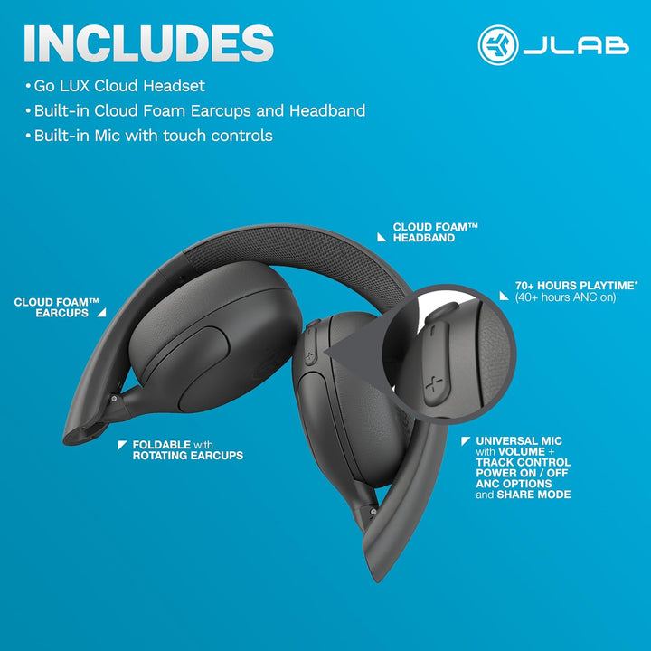 JLab Go Lux ANC - Auriculares inalámbricos, grafito, cancelación ac...