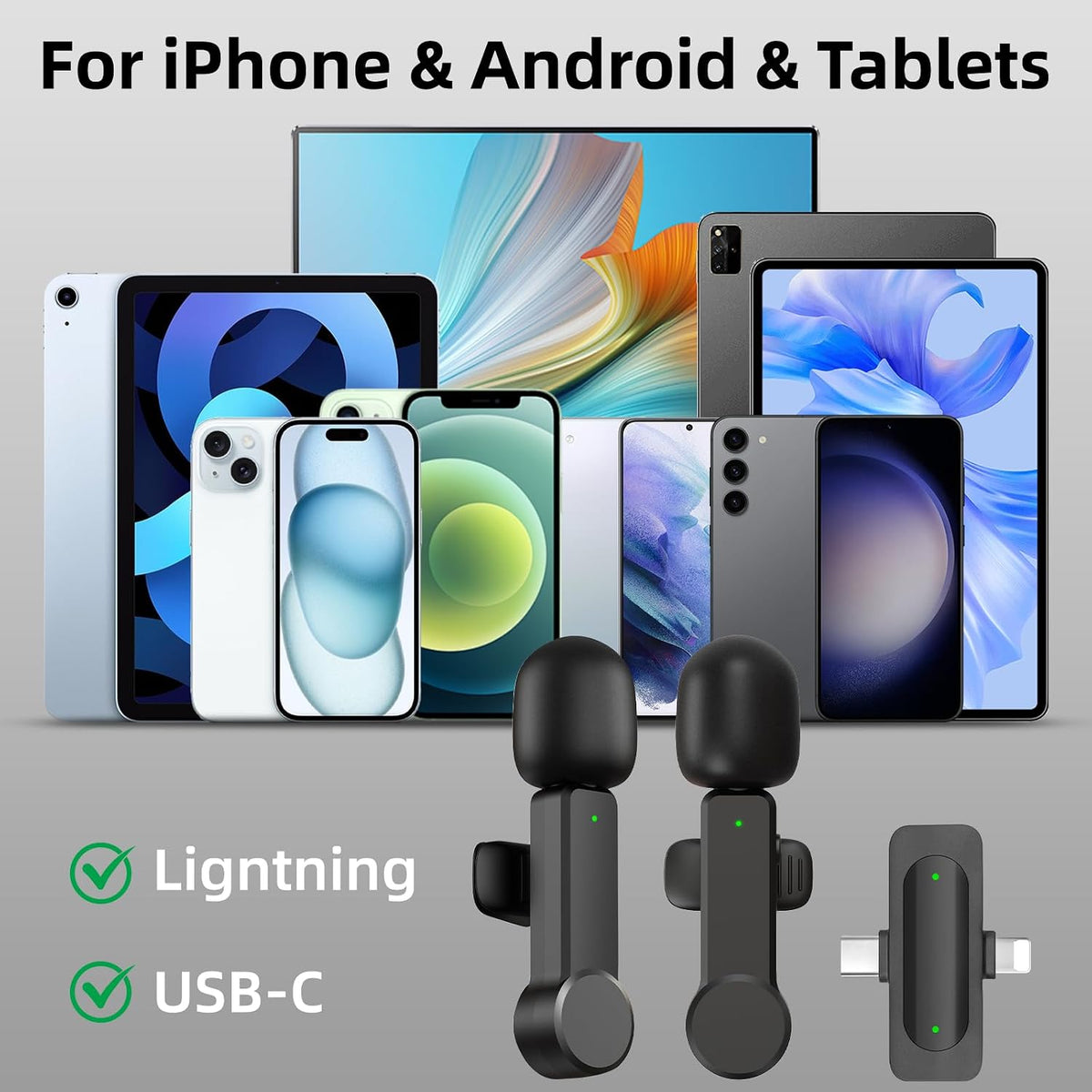 Mini micrófono inalámbrico para iPhone PC, USB tipo C Lavalier Lapel