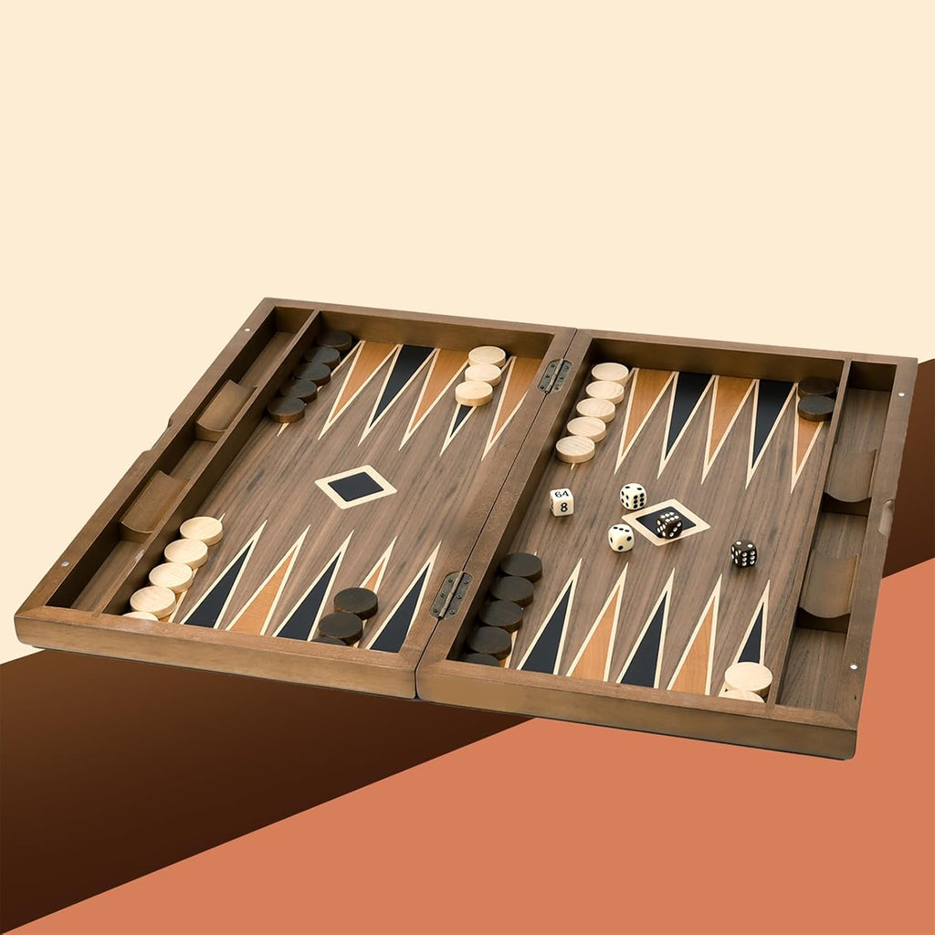 GSE Games & Sports Expert Juego de tablero de backgammon plegable de madera de alta calidad, juegos de mesa clásicos tradicionales de estrategia (estrella, 21 pulgadas)