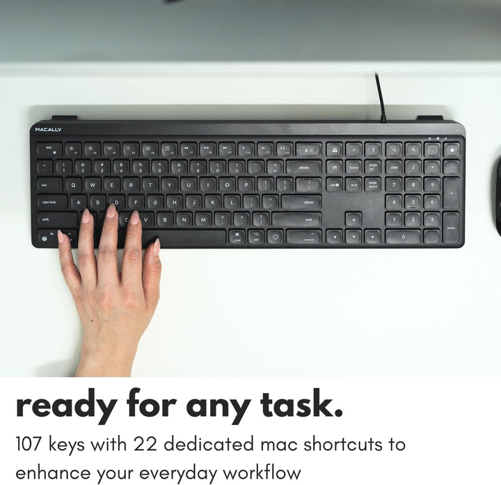 Macally Teclado USB C con cable para Mac (USB C + USB A) - Teclado...