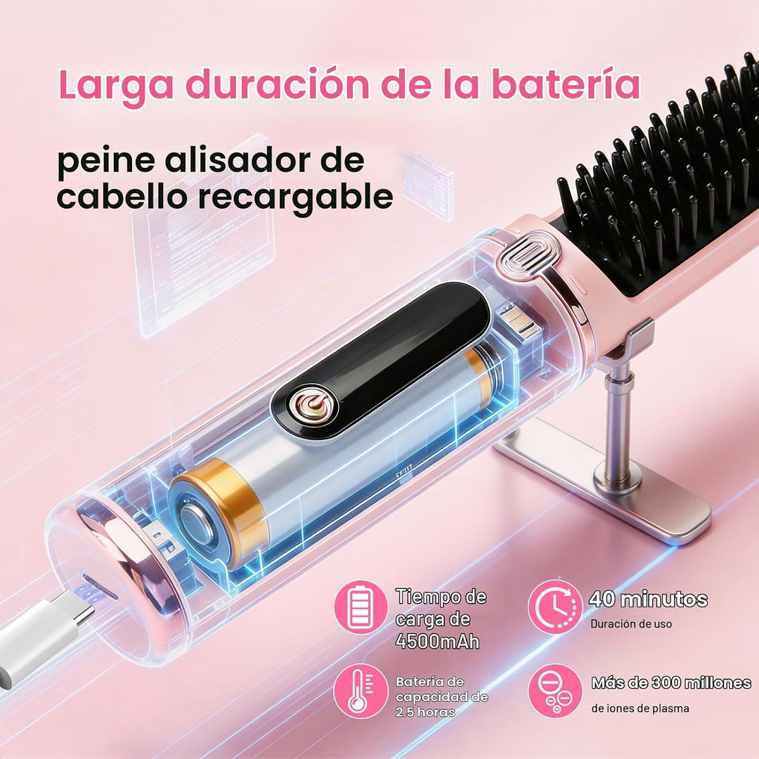 Cepillo alisador de pelo inalámbrico, iones negativos de 1,640.4 ft...