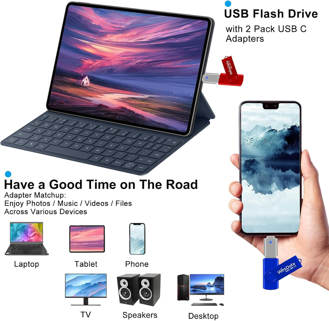 WesData Paquete de 5 unidades flash USB de 64 GB y 2 adaptadores US...