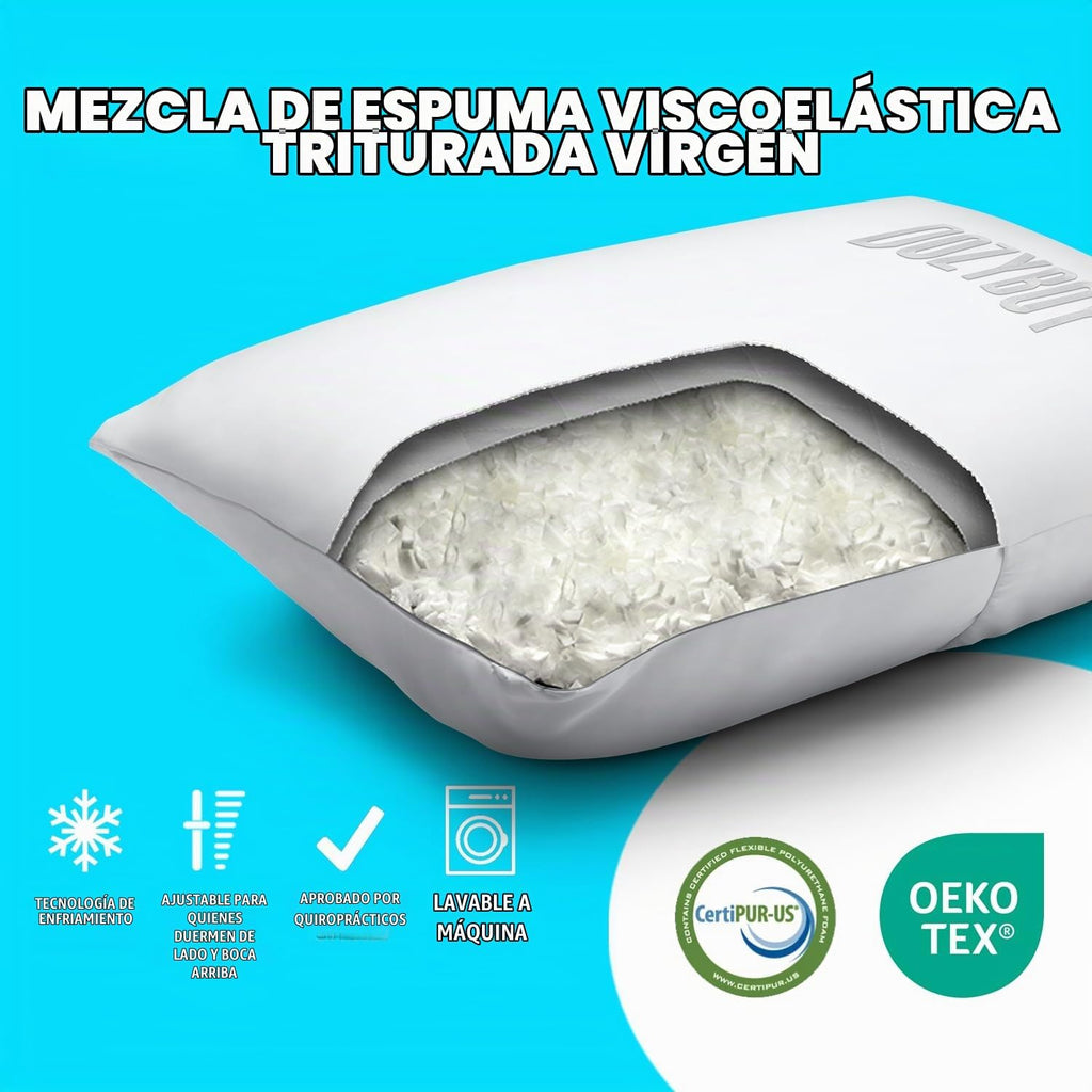 Fluff and Stuff Comfort Pillow | Almohadas de espuma viscoelástica tamaño Queen, diseñadas y aprobadas por quiroprácticos 2 en 1 para soporte de espalda y almohadas de cama | Almohada