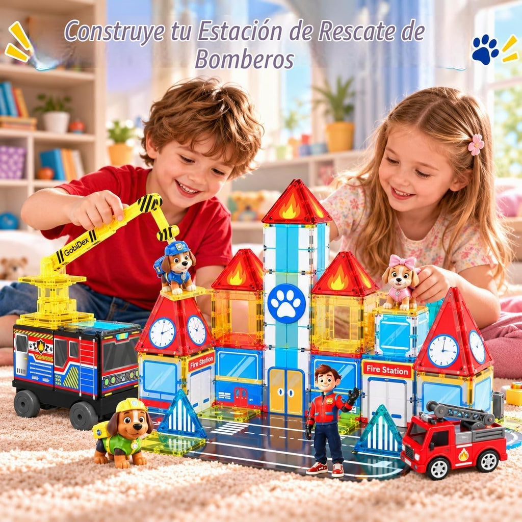 Camión de bomberos magnético con 5 coches, bloques magnéticos para niños de