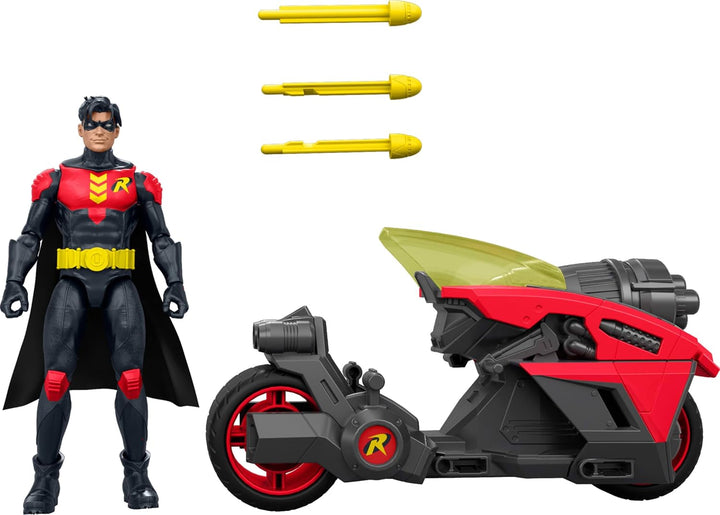 Mattel DC Premier - Figura de Robin de 6.5 pulgadas y vehículo de c...