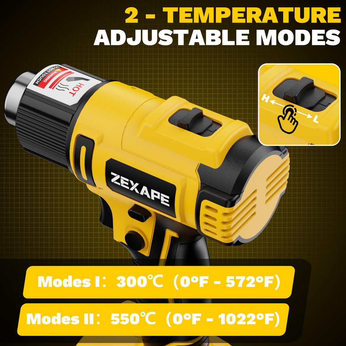 Pistola de calor inalámbrica compatible con batería Dewalt de 20 V, pistola de soldadura de calentamiento rápido de 350 W con luz LED, temperatura variable de 122 ℉ a 1022 ℉ con 5 boquillas