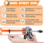 Pistola de epoxi de cartucho doble de 400 ml (1:1 y 2:1), pistola de epoxi manual de 2 partes para adhesivo de unión de paneles, epoxi estructural, reparación de plástico y fibra de vidrio