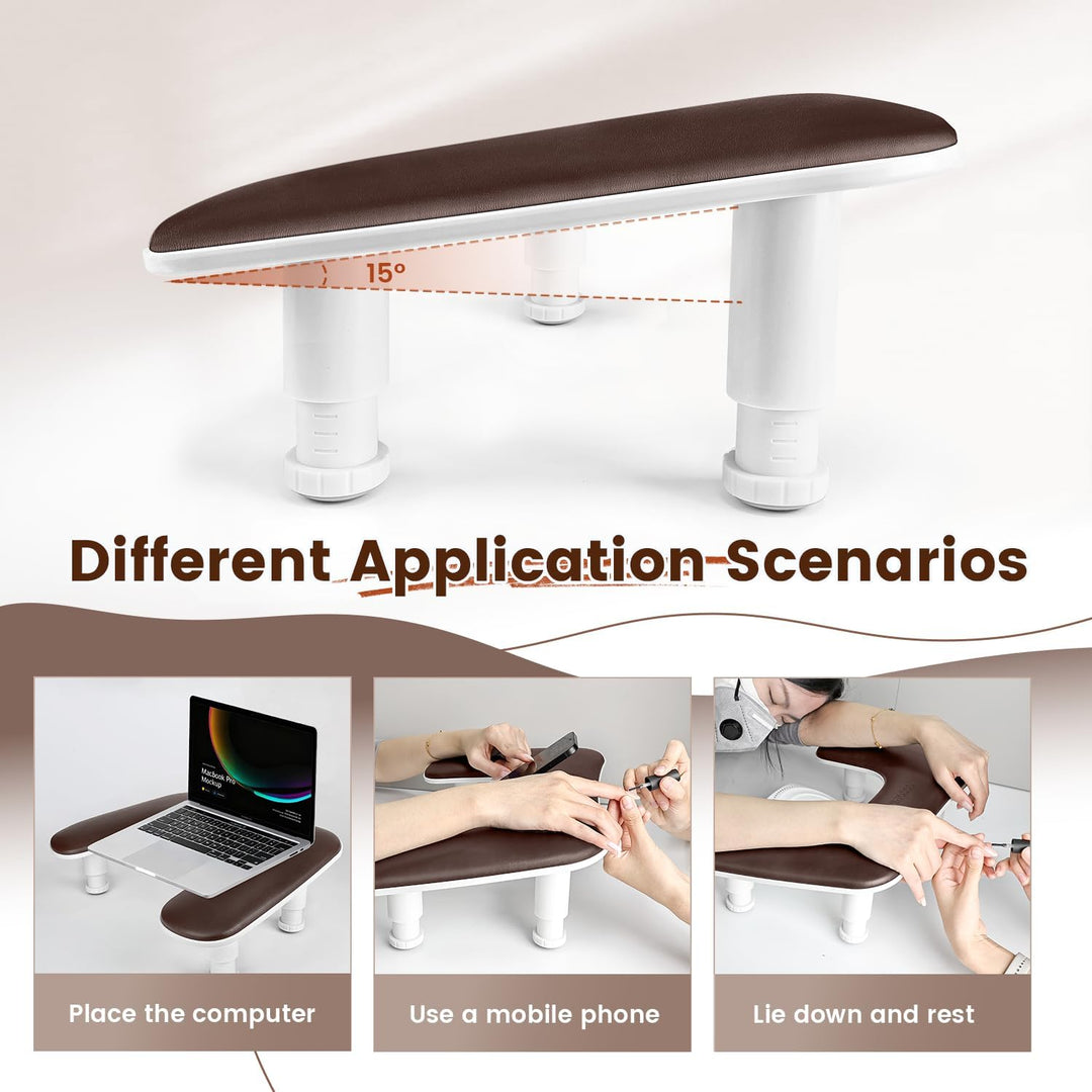 JODSONE Reposabrazos marrón en forma de U para uñas con soporte gir...