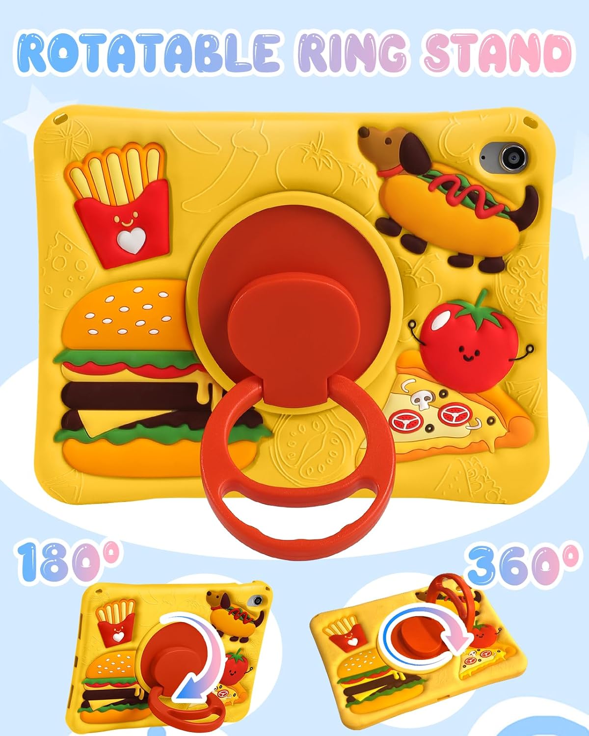 Boaretiu - Funda para iPad A16 - Linda funda de silicona suave de dibujos animados para iPad de 11ª generación de 11 pulgadas 2025/10ª generación de 10.9 pulgadas 2022 con correa para el hombro, soporte giratorio para niños y niñas
