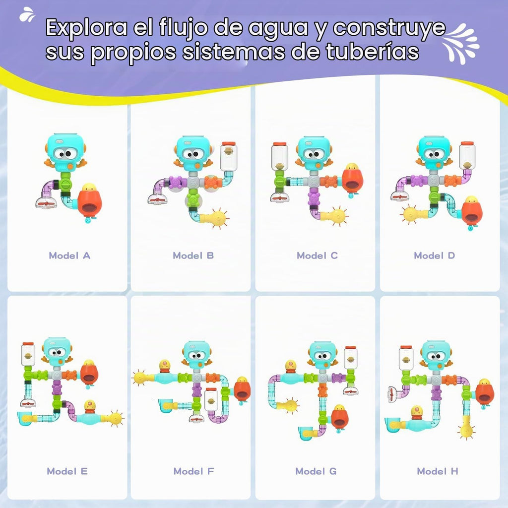 STEM - Juguetes de baño de construcción para niños de 3 a 8 años | Kit de montaje de tubería de agua DIY con ventosas | Juguetes educativos para bañera para niños a partir de 3 años |