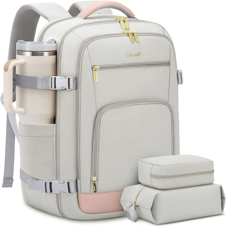 LOVEVOOK Mochila de viaje para mujeres y hombres, Rosa-gris, Mochil...