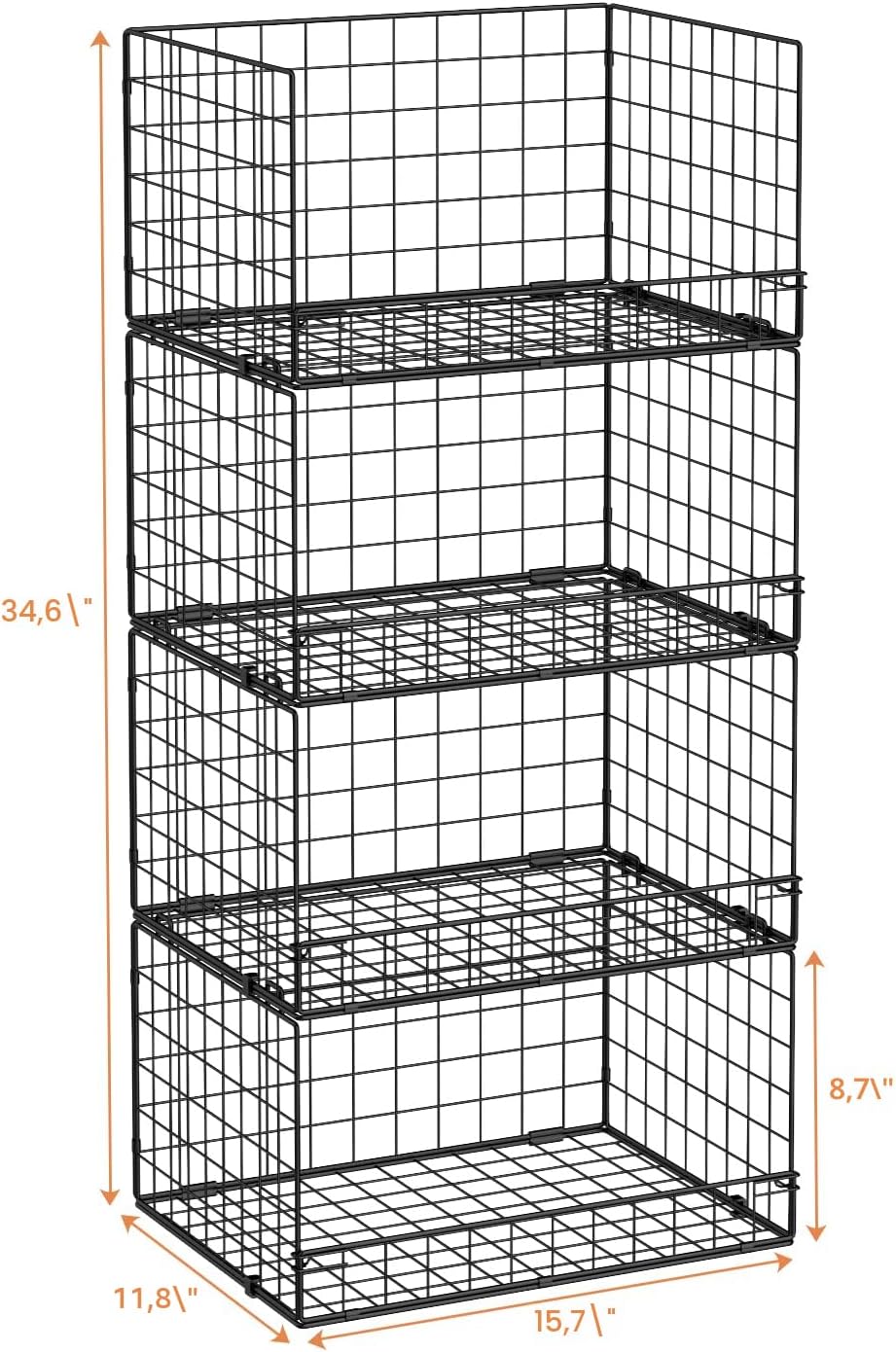 Organizadores de armario apilables de 4 niveles y estantes de almacenamiento, organizador de estantes plegables de armario, negro (protección de patentes) (patente n.º 30022416)
