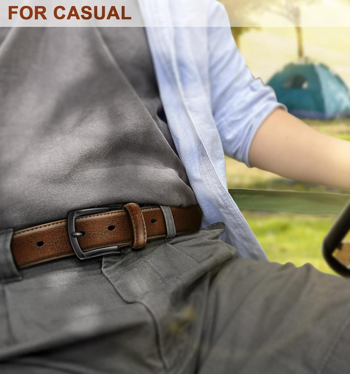 KEMISANT - Cinturón de cuero genuino para hombre, paquete de 2, par...