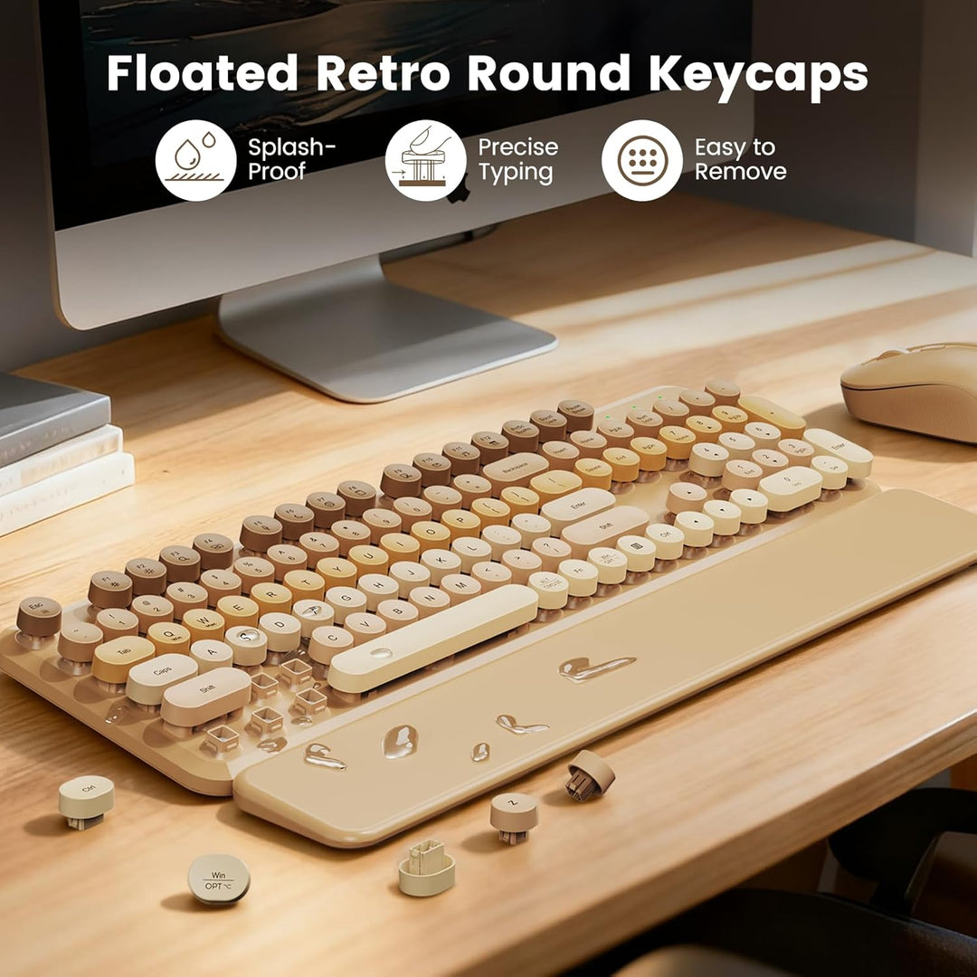 Combo de teclado y ratón inalámbricos, lindo teclado retro de máqui...