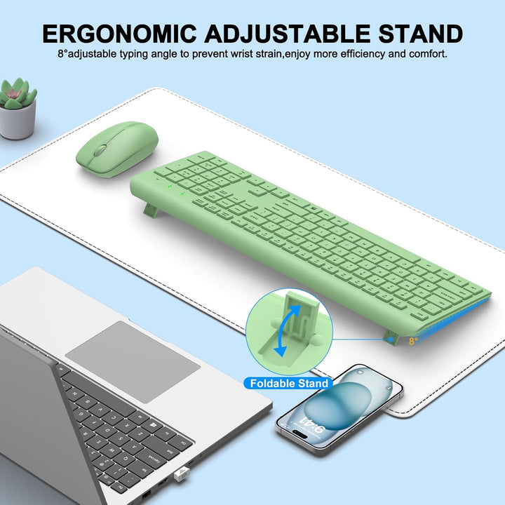 Combo de teclado y mouse inalámbricos, teclado ergonómico silencios...