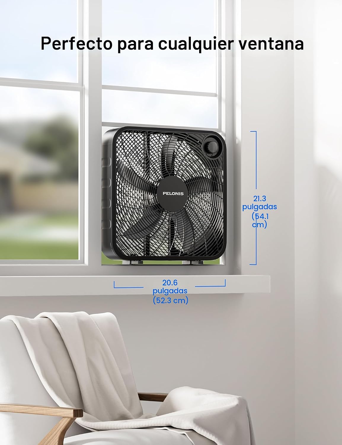 PELONIS Ventilador de caja de 20 pulgadas para dormitorio: 3 veloci...