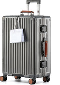 HotWay Equipaje de mano con mango de cuero, maleta sin cremallera de policarbonato con ruedas giratorias y cerraduras TSA, equipaje aprobado por aerolíneas de 22 x 14 x 9 para viajes, Gris, Equipaje