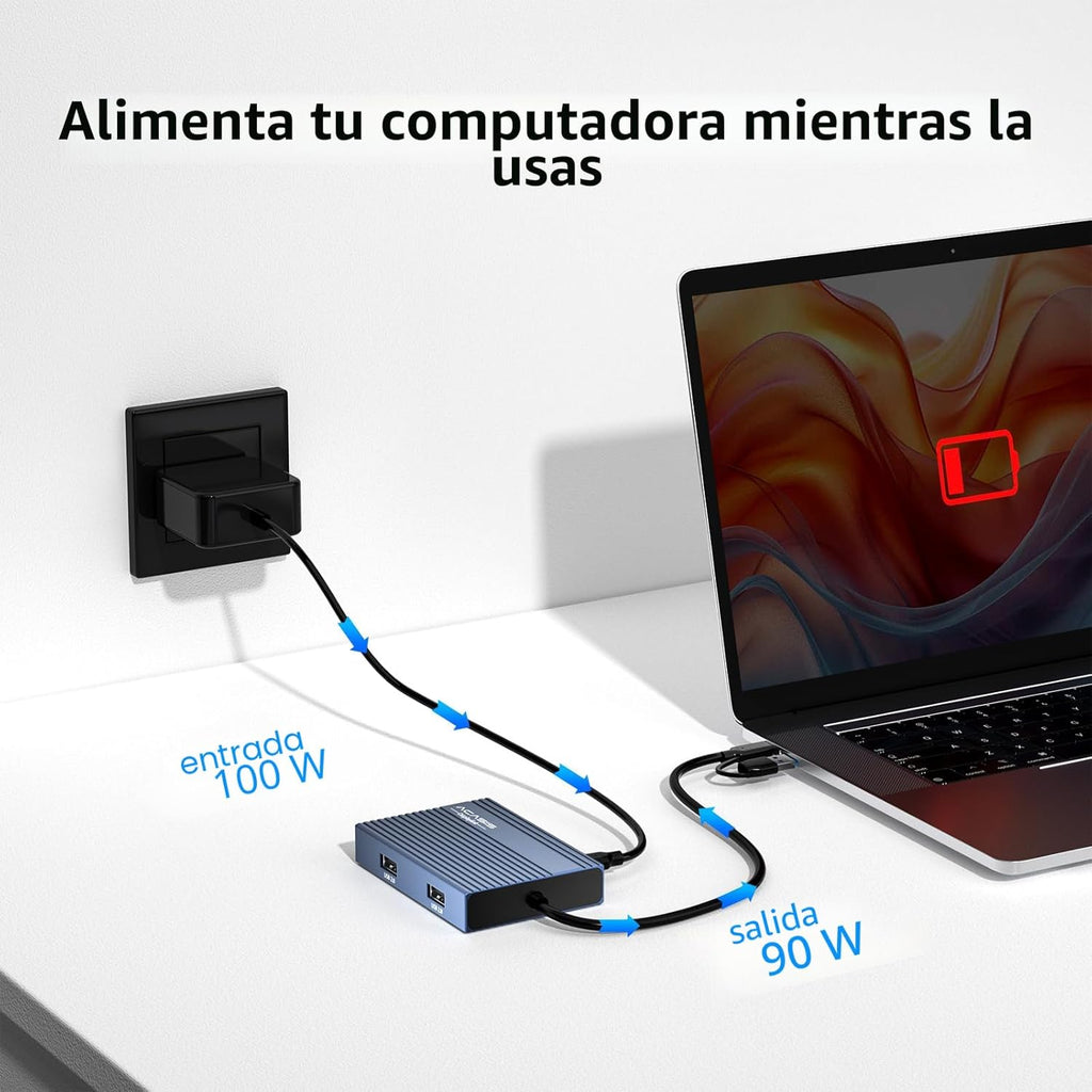 ACASIS Adaptador USB C a HDMI dual DisplayLink, 4K@60Hz, 2 HDMI y 3 puertos USB-A, carga PD de 100W, estación de acoplamiento USB C DisplayLink para Mac M1/M2/M3/Windows, adaptador USB A/C a monitor