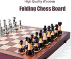 Juego de ajedrez grande de 16 pulgadas/16.5 in de tablero de madera plegable con piezas de ajedrez acrílico ponderadas de lujo, tamaño King de 3.5 pulgadas con ranuras de almacenamiento para adultos, regalo de jubilación de inauguración de la casa