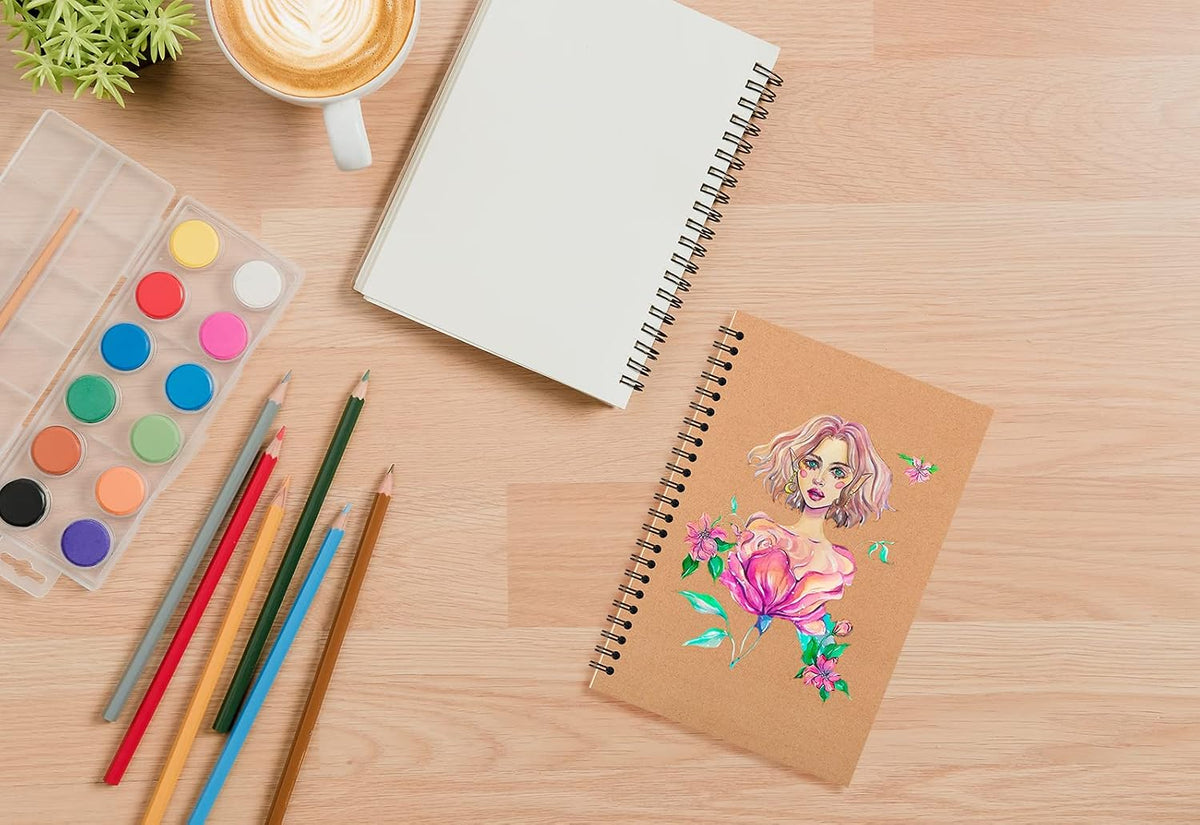 Paquete de 24 cuadernos espiral A5 con cubierta de papel kraft, 5x8 pulgadas, papel con líneas rayadas, para trabajo, bocetos, estudio, toma de notas, regalos, marrón (24 PIEZAS (con líneas))