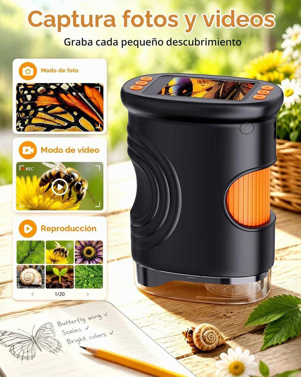 Lupa para niños Microscopio digital de mano de 2 pulgadas para niños