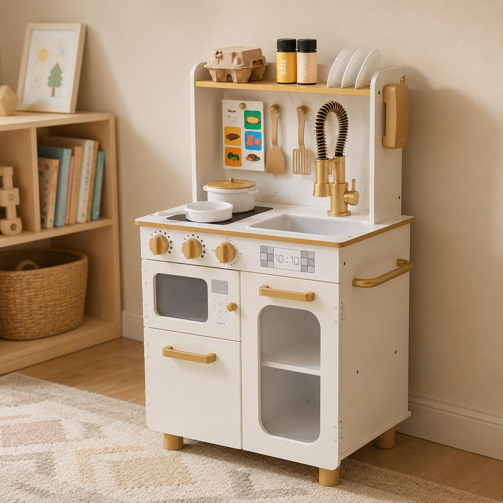 Teamson Kids Little Chef Memphis Cocina de Juguete, Blanco/Dorado