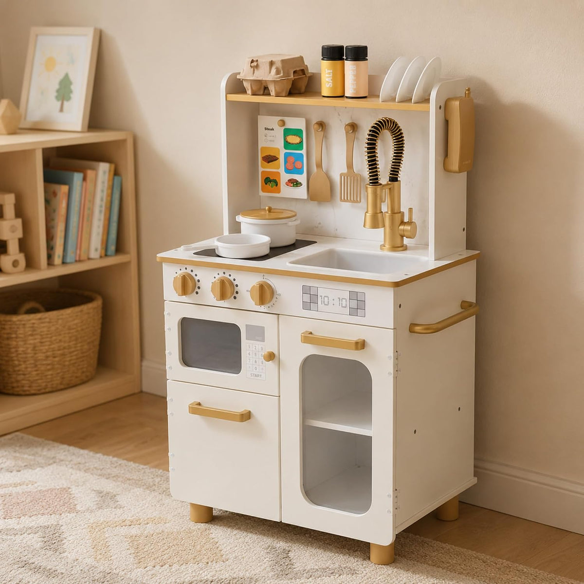 Teamson Kids Little Chef Memphis Cocina de Juguete, Blanco/Dorado